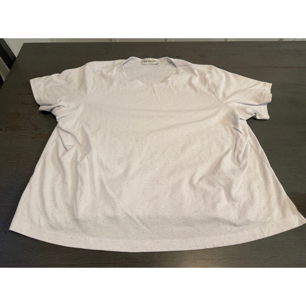 C.D. Daniels White Swiss Dot Short Sleeve Top Crew Neck Plus Size 2X